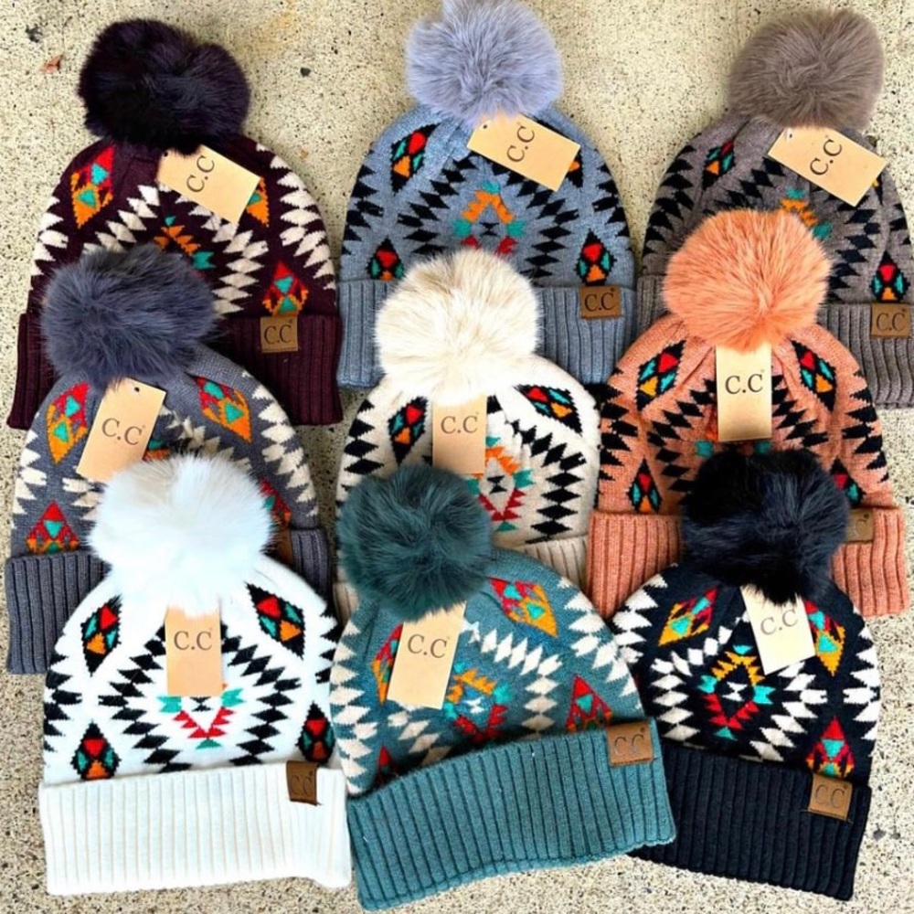 C.C. Aztec Beanies with Pom